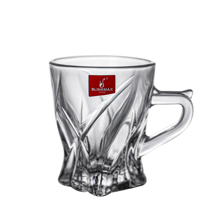 Blinkmax high quality clarity coffee glass mug wholesales trendy embossed design glass cup tea glass