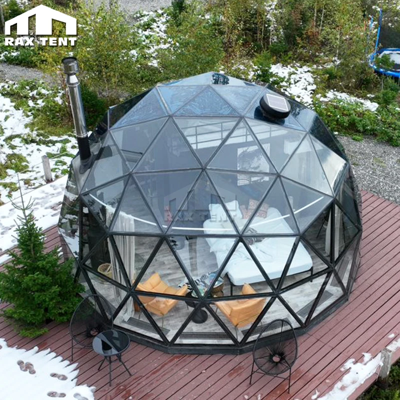 Glamping Glass Dome House Outdoor Hotel with Heater and Solar Fan