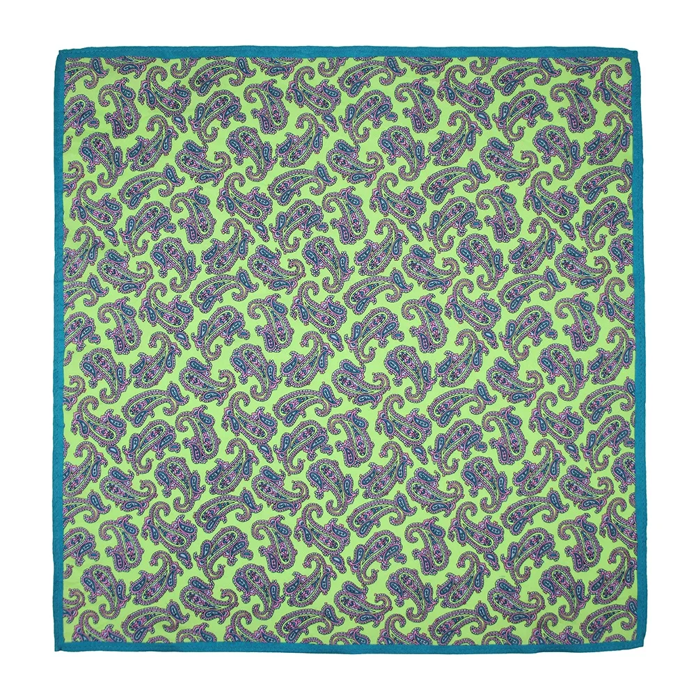 Заводская цена Классический Пейсли Цветочный дизайн печать платок роскошный Шелковый мужской Карманный квадратный зеленый