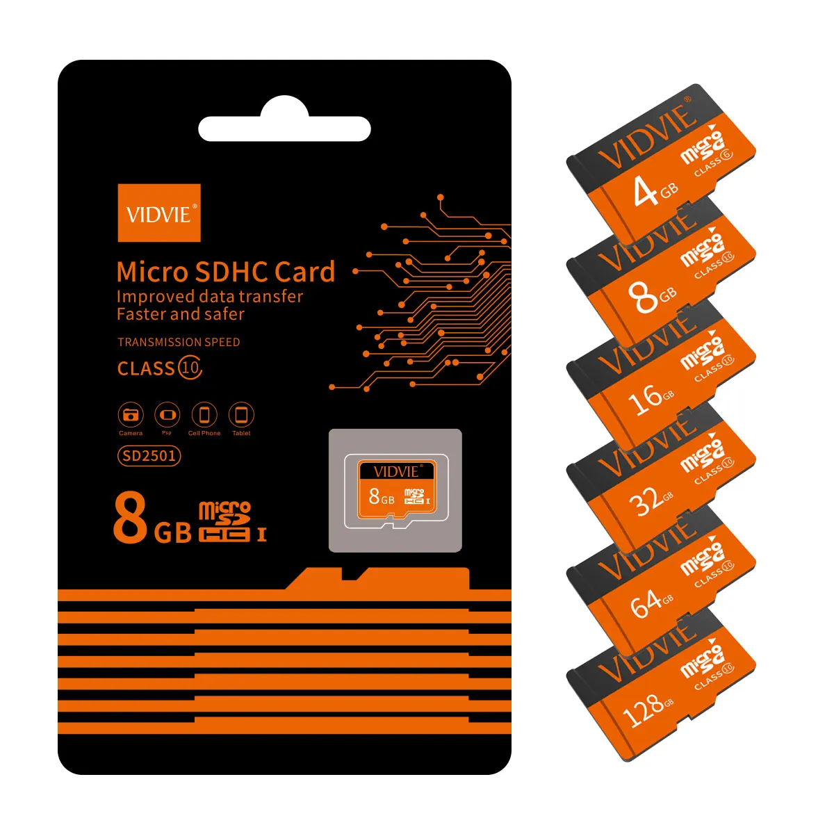 VIDVIE Wholesale Full Capacity 4G 8G 16G 32G 64G 128G Class 10 High Speed TF Memory Card