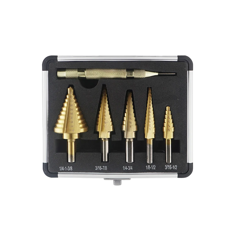 High quality 1/4-1-3/8 Drill set 5 PCS hss hole saw two steps single flute step kit drill bit