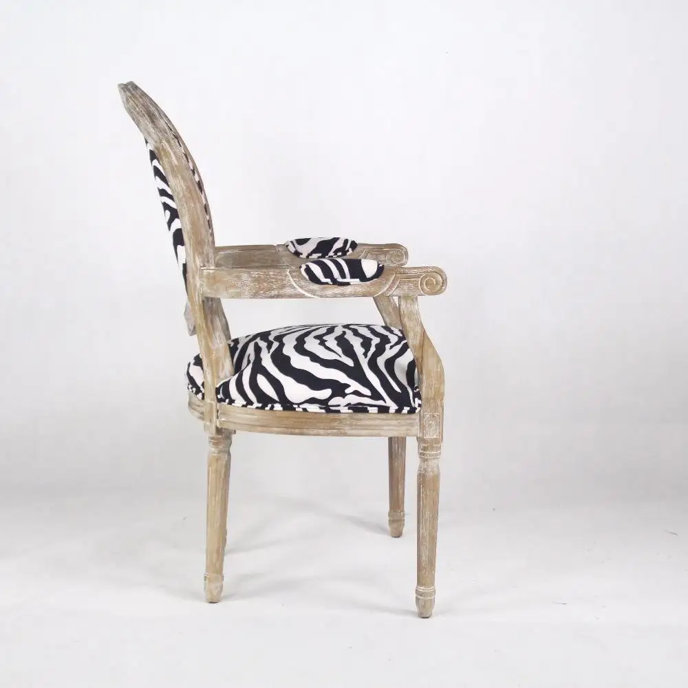 Modern Upholstered Striped Printed Black and White Chairs Wood Retro Style Fabric Luxury Dining Room Chairs