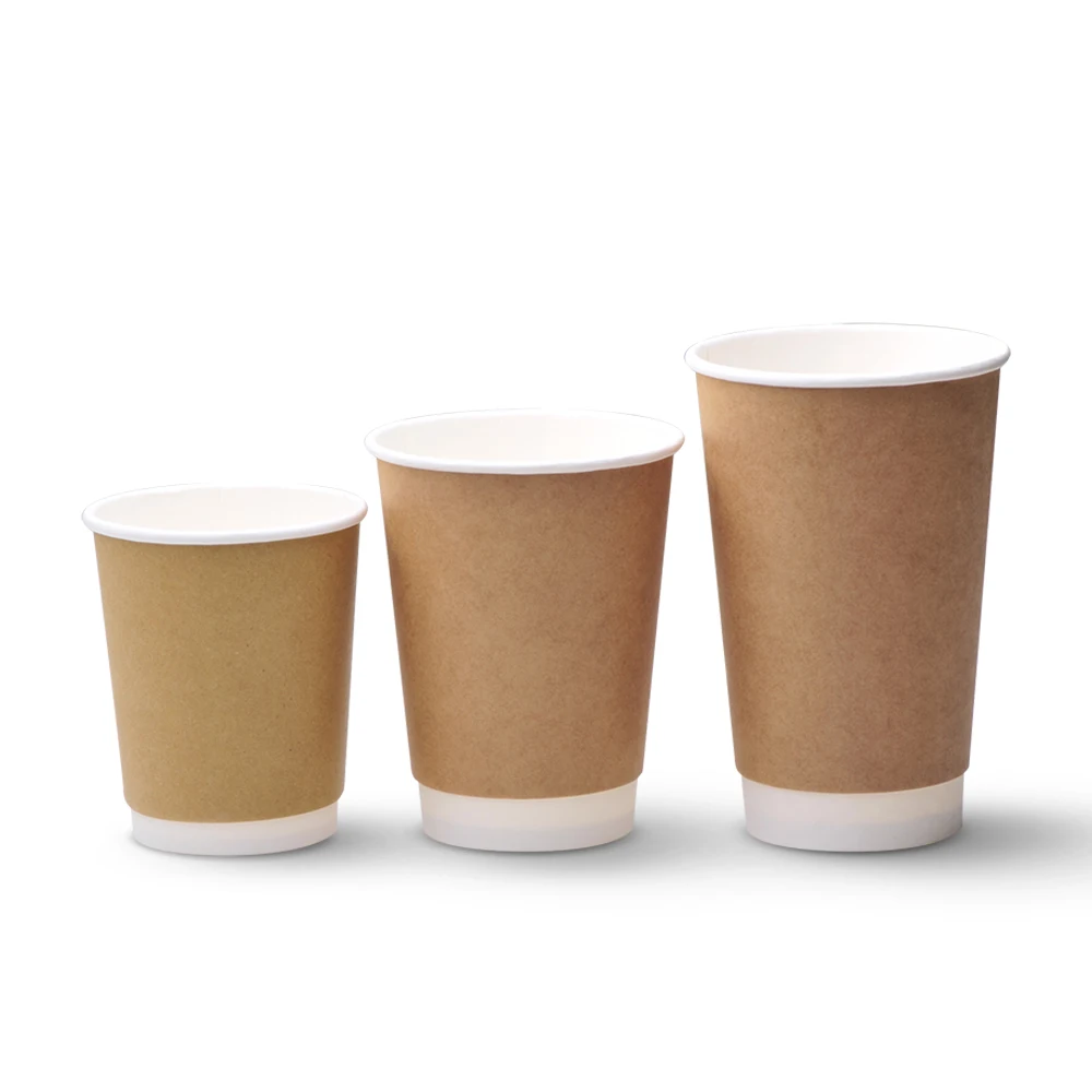 
350ml / 500ml custom print brown paperboard cup double wall paper cups compostable kraft paper coffee cups with lid in UAE 