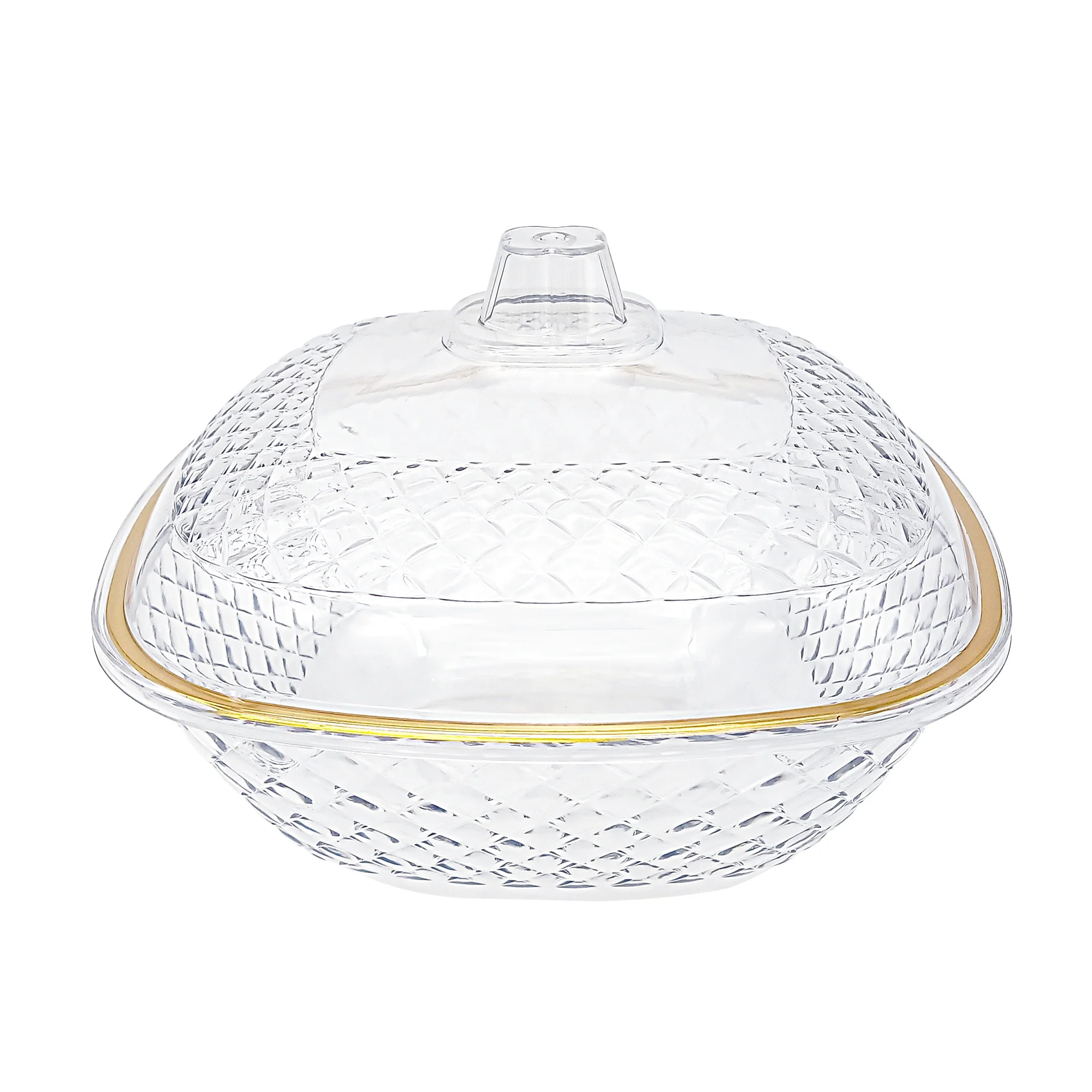 Multisize Transparent Gold Line Plastic Serving Bowl with Lid Salad Bowl for Cereal Pasta Fruit Popcorn Chips