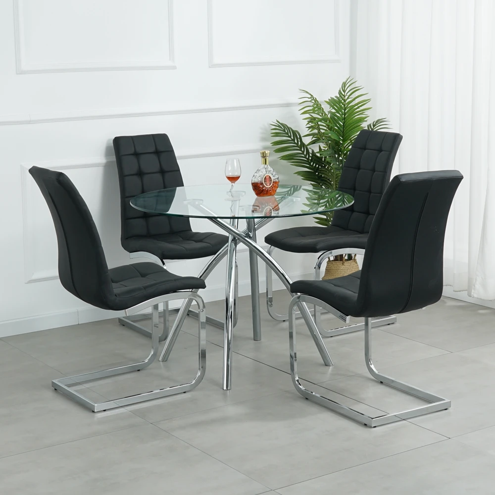 Modern Fashionable Popular Chrome Legs Glass Round Top Decoration Dining Table