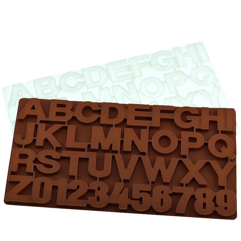 Large 26 letters 0-9 numbers silicone cake mold decoration chocolate ice tray jelly pudding baking utensils