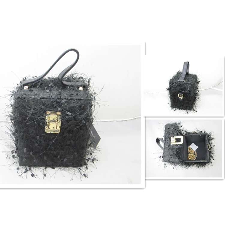 
Fashion Mini small square PU leather box crossbody Handbag for women unique winter luxury fur bag 