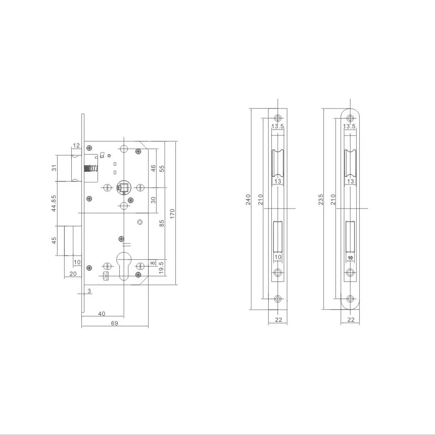 8540 mm Distance Stainless Steel Mortise Lock Door Lock Body In High Security Standard