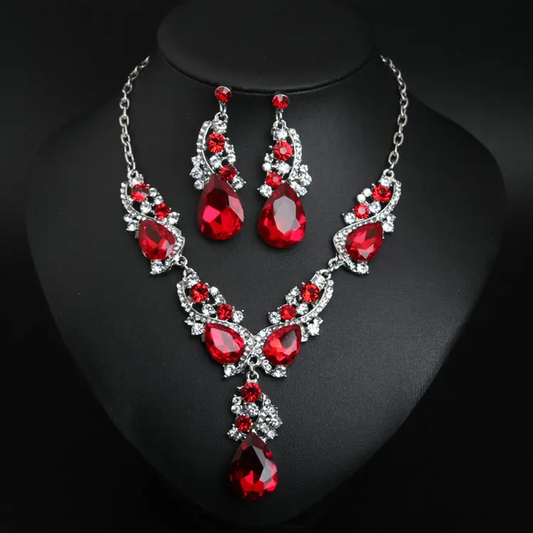 Qushine Wholesale rhinestone drop earring necklace choker jewelry crystal bridal sets