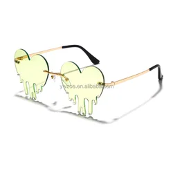 Fashion brand Designer candy color rhinestone  Rimless red love heart Water drop diamond shape Lentes De Sol Sunglasses