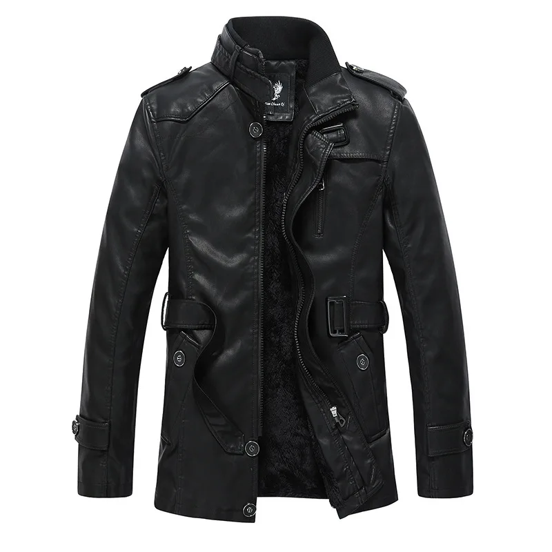 2021 Men winter business long PU leather jacket fashion motorcycle slim coat male men leather coats
