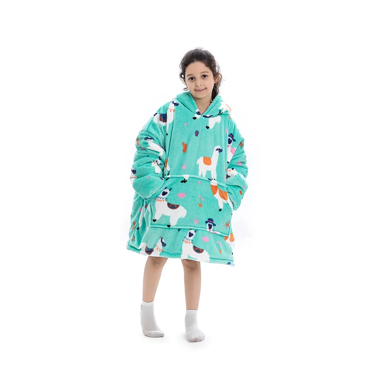 RTS multi color print custom teens super soft warm fleece sherpa pocket kids oversize hoodie blanekt