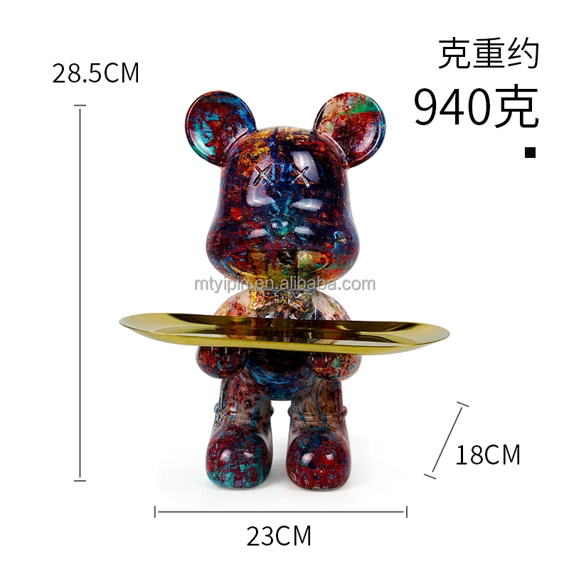 2022 Newest Home Decoration Nordic Luxury Transprinting bear resin craft Fairy Storage tray resin  holder