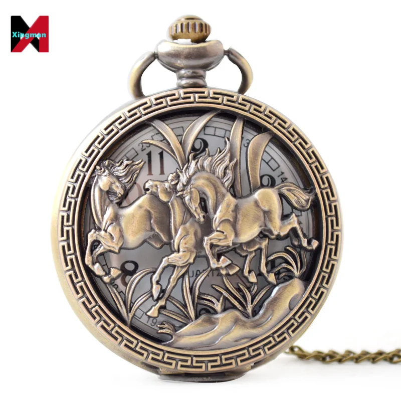 XM Classic Antique Bronze Spider Hollow Roman Quartz Pocket Watch trendy christmas gift for man Pendant Watch
