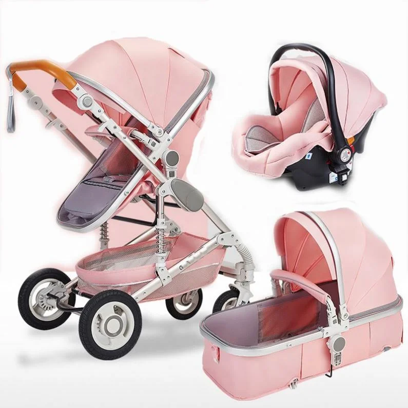
Foldable Luxury High Landscape Carriage Travel Baby Stroller 3 In 1, Pram with Car Seat 
