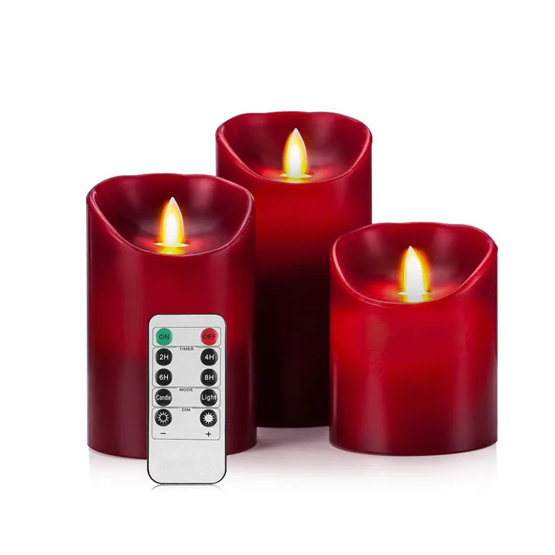 Senmasine 3PCS Battery Operated led Flameless Candles with Remote Control Real Wax Pillar LED Flickering Candle