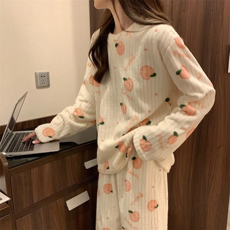 Winter High Quality Long Sleeve Women 2 Pcs Set Pajama Button Down Pajamas