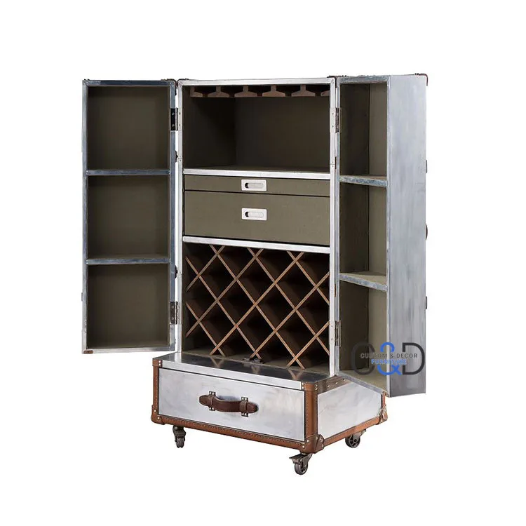 
American style retro Antique aluminum red wine display cabinet 