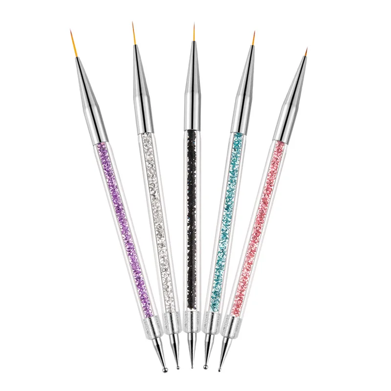 5 Pcs Nail Design Brush Acrylic Point Drill Double Head Manicure Pen Nail Polish Pen Interior Brush Tool for Home DIY and Sa