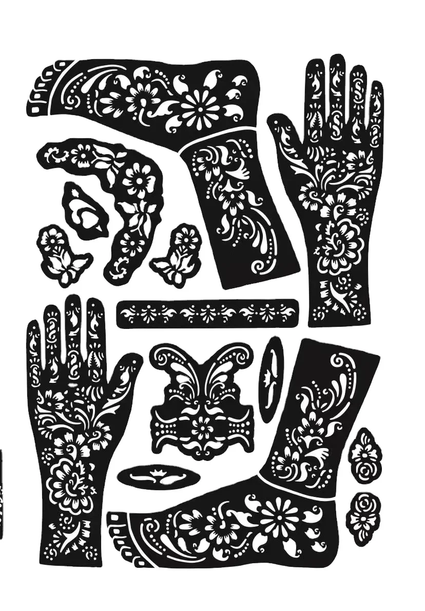 custom CMYK full color flash gold silver henna body temporary waterproof wings tattoo stencil sticker