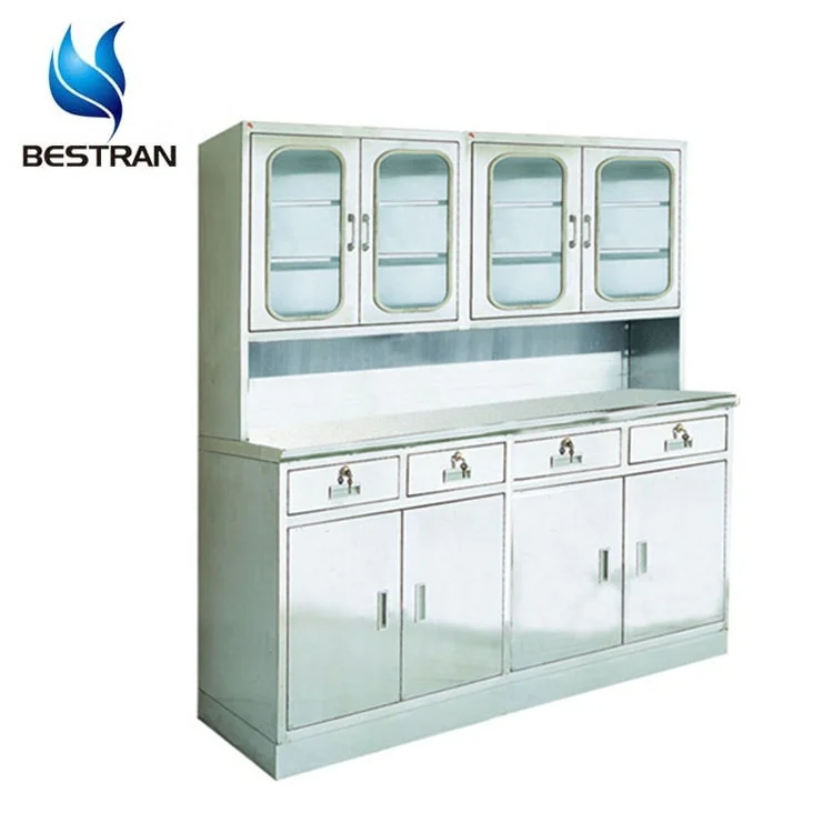 BT-AP006 Hospital S.S medical instrument cabinet stainless steel medicine drug cupboard glass door drawers price