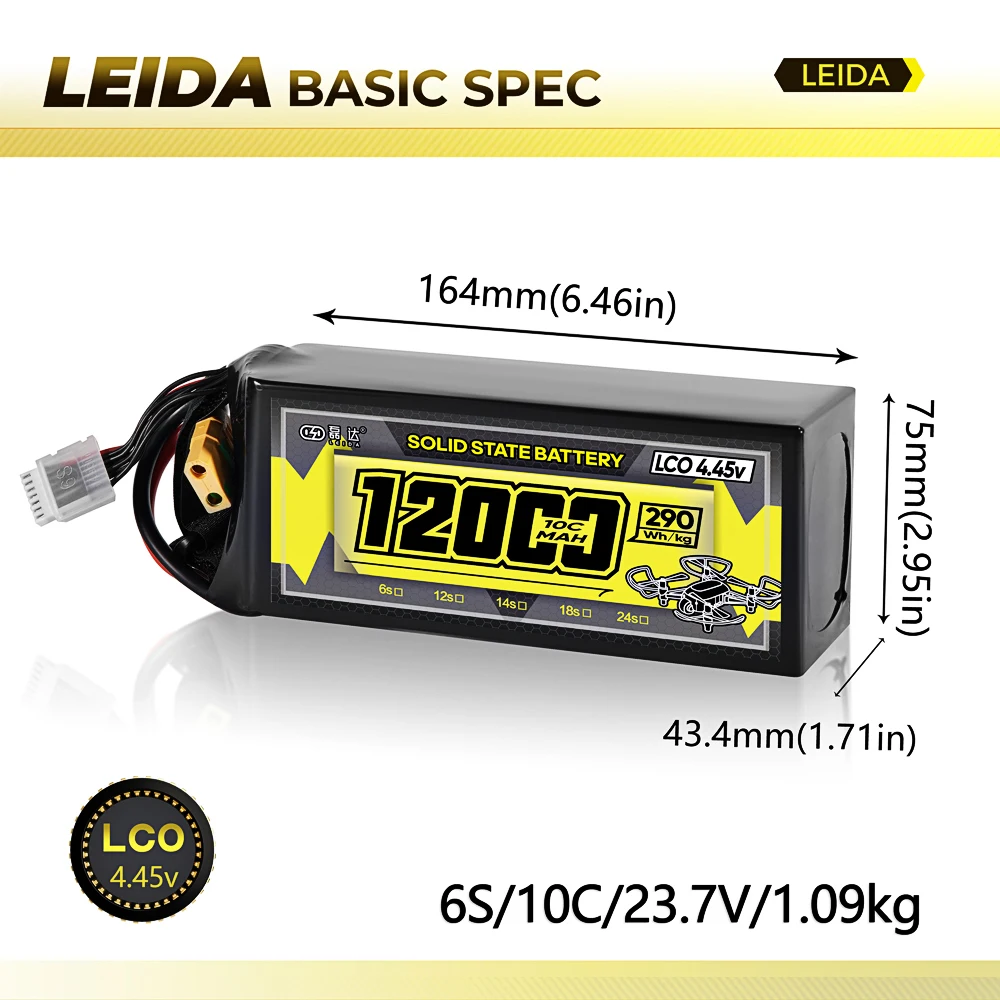 Factory Made 12000Mah 4.45V  Rechargeable Battery Agriculture Drone Solid State Battery Drone Lipo Battery