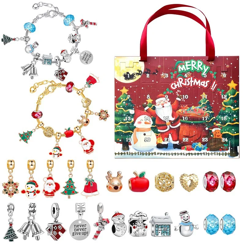 24 pcs Christmas Advent Countdown Calendar Blind Box Set DIY Beaded Pendant Fashion girls charm bracelet making kit