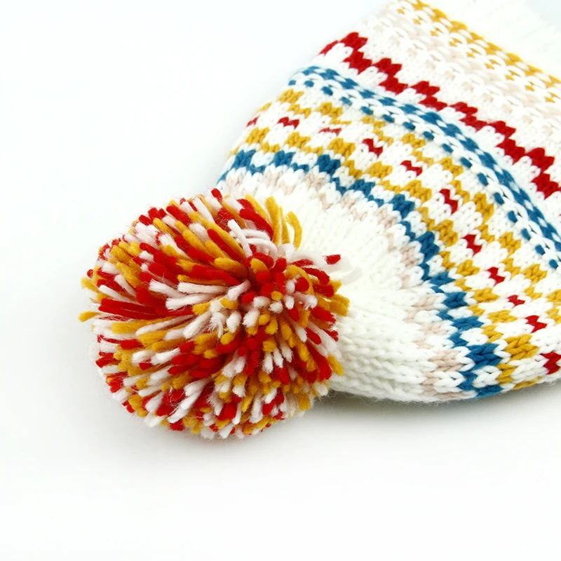 Wholesale fashion custom logo warm colorful 100% polyester RPET jacquard hat for winter