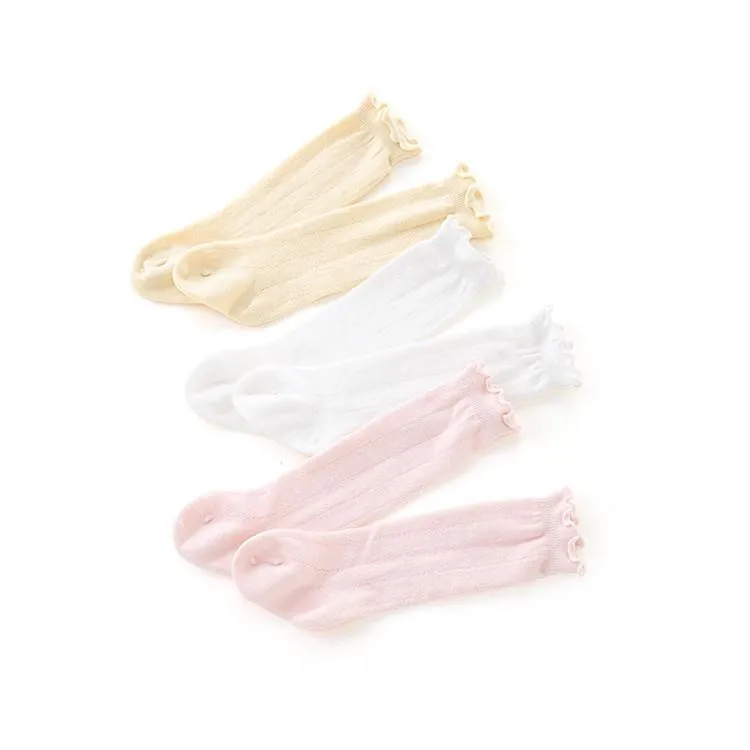 3 pairs set Baby Girls Boys Knee High Socks Cotton Newborn Infants Toddlers Cable Knit Tube Ruffled Stockings