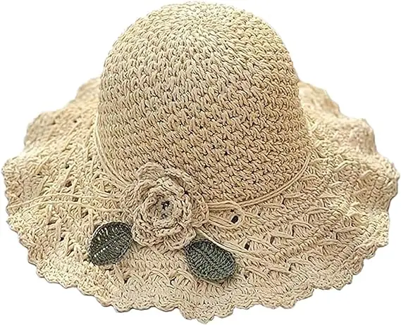 BESTELLA Brand Wholesale custom logo print Bohemian Elegant Crochet women summer wide brim sunshade flower foldable straw hat