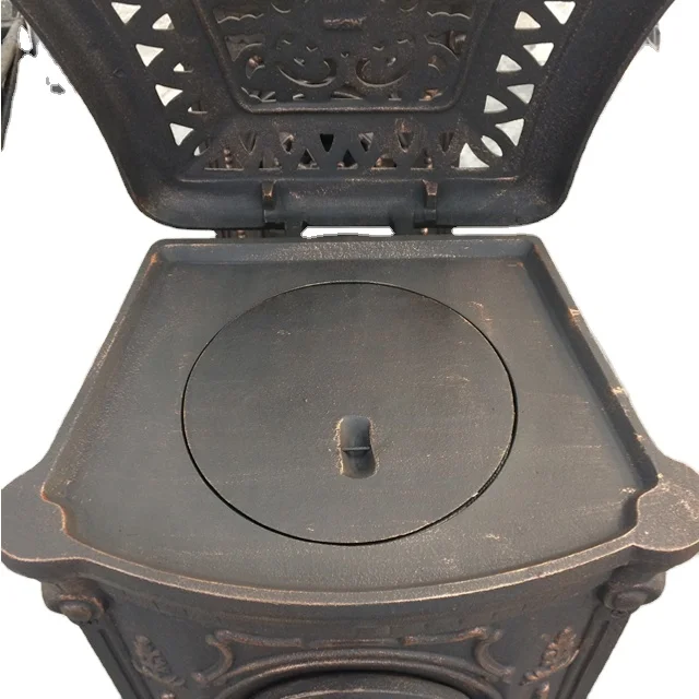 Antique cast iron stove with cooktop for cooking and heating real fire wood pellet burning wood burning stove