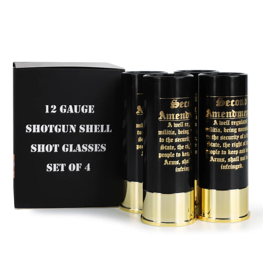 American Flag Skull Christmas Pattern Gilding Shotgun Shell Shape Tequila Shot Glasses Four Pieces Set