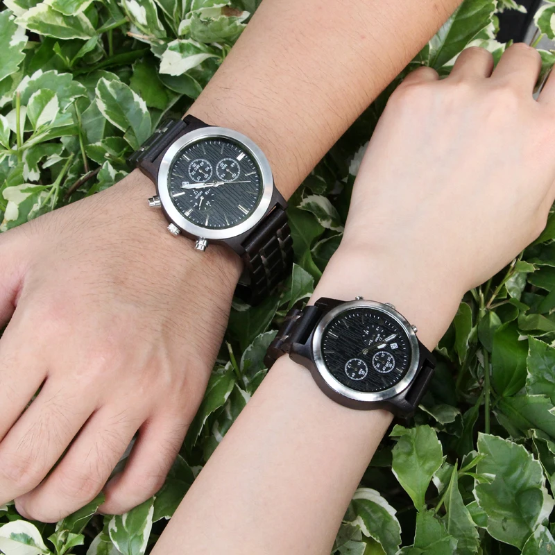 SOPEWOD Hot Products Cool Stainless Steel Military Watches Black Wood Watch In Wooden Gift Box