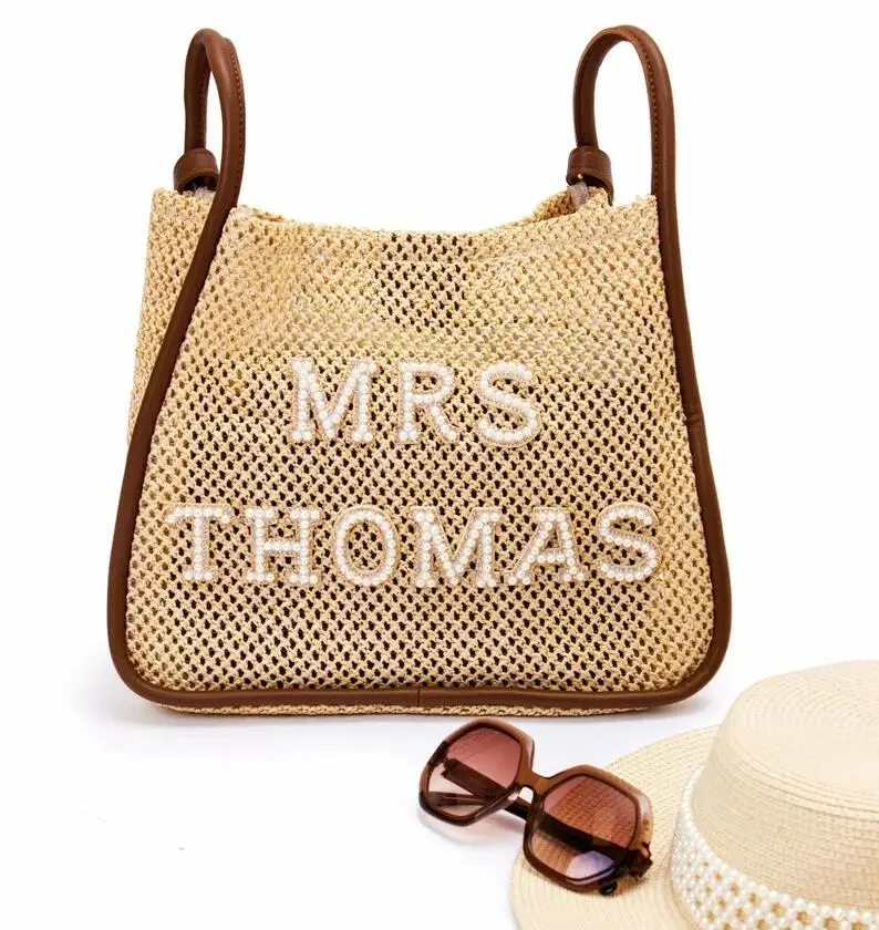 SY 2023 Personalized Straw Beach Tote Bag Retro Woven Bridesmaid Bags Large Capacity Summer Beach Basket Wedding Bridesmaid Gift