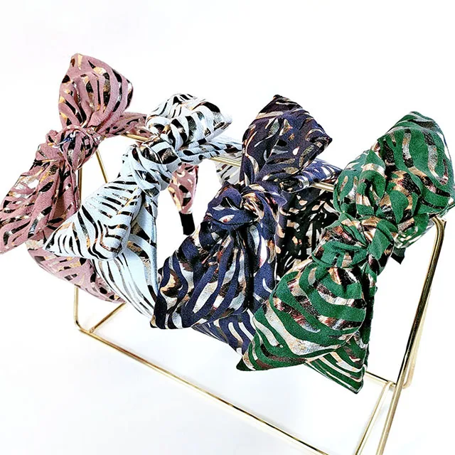 
New Korean Candy Color Striped Headband Retro Rabbit Ears Hot Blonde Card Bow Headband 