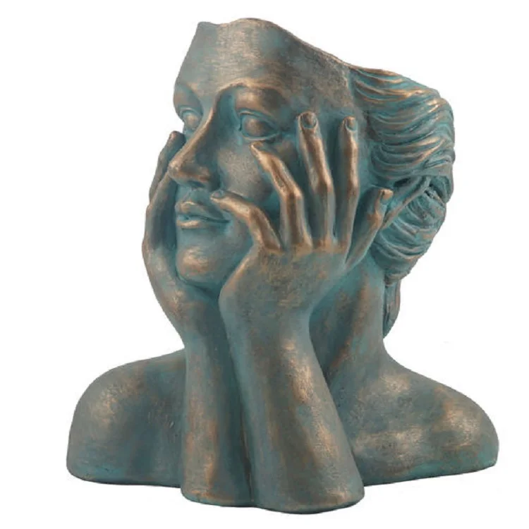 Wholesale Resin Woman Head Face Flower Pots Woman Face Head Containers For Desktop