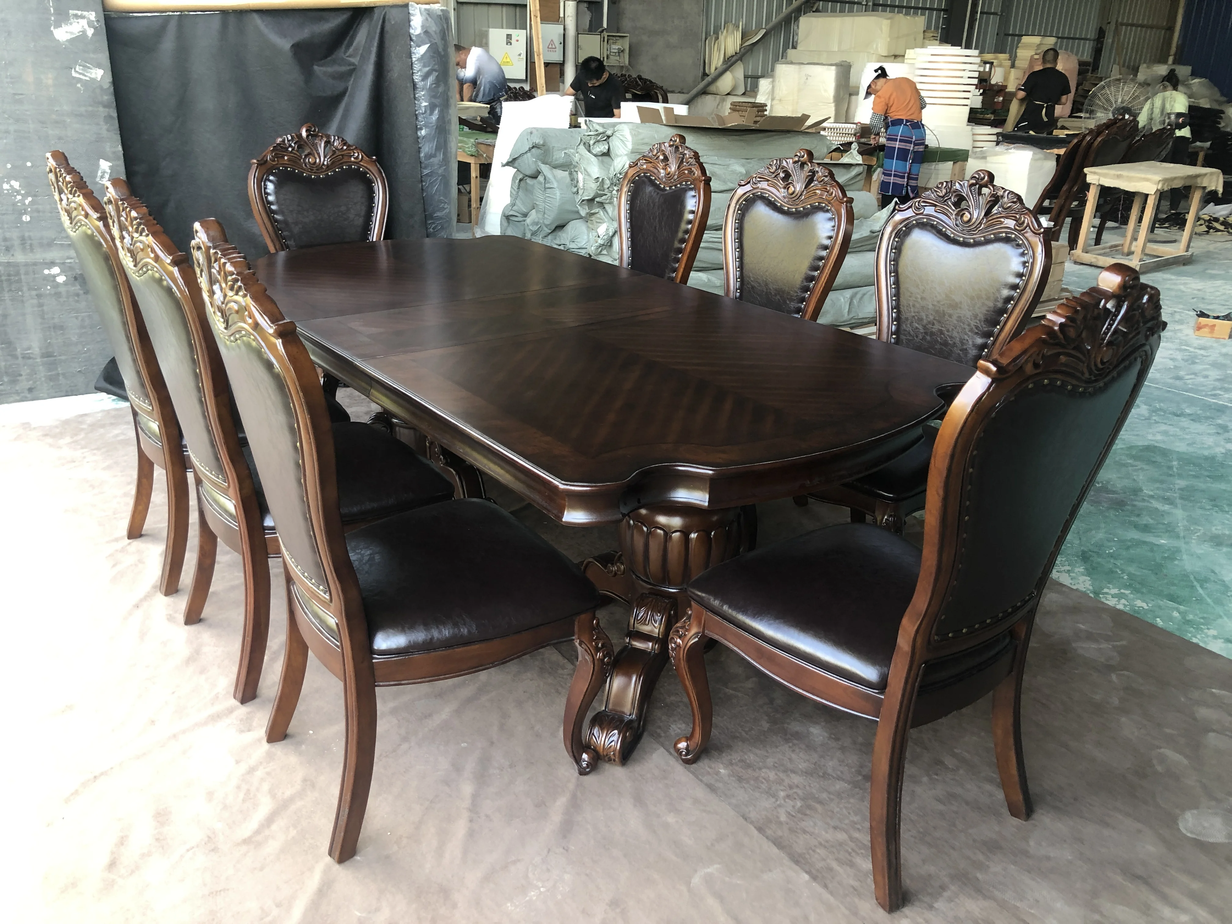 Rectangular Linear Solid Wood Kitchen Dining Table with Strong Frame, Industrial Large Long Dining Room Table for Big Family