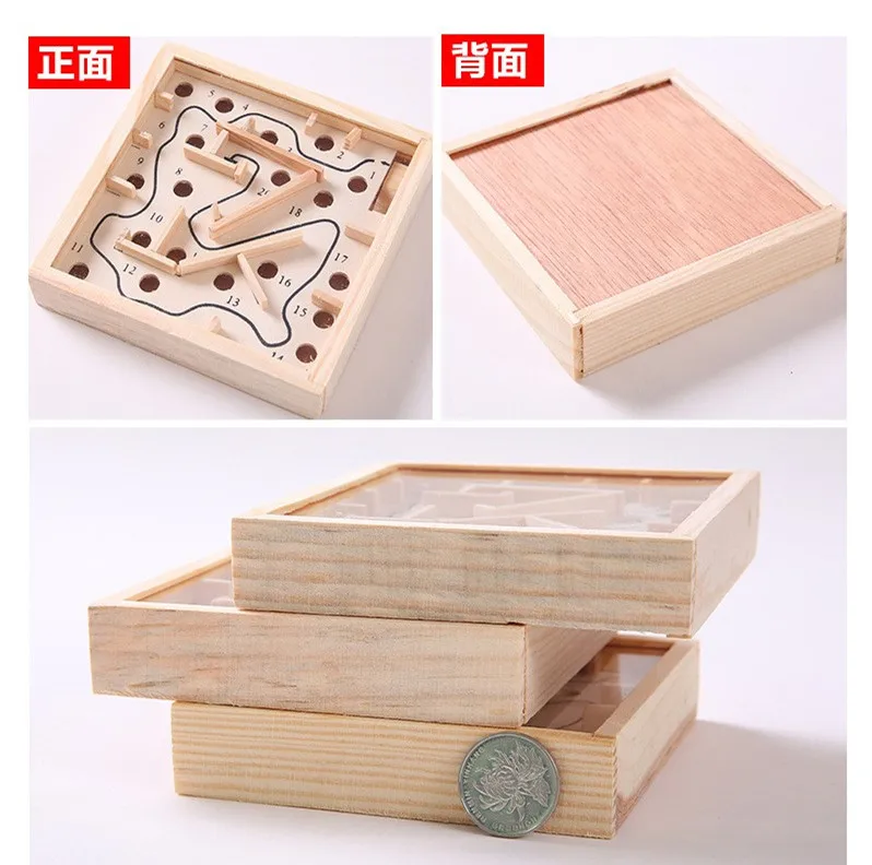 Creative wooden mini maze toy handheld game kids educational learning toys custom logo