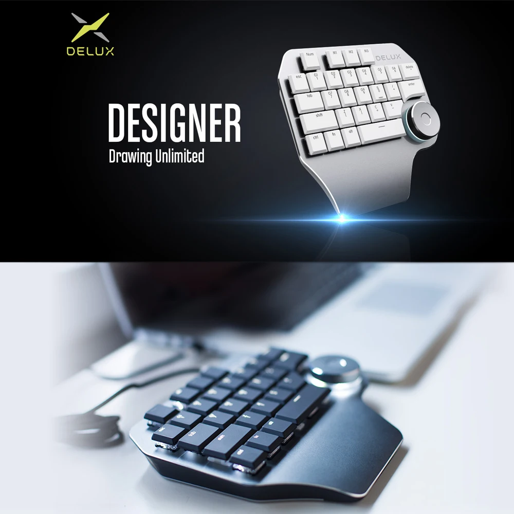 Delux T11 Designer Keyboard Keypad with Smart Dial 3 Group Customized Keys for Windows Mac OS & Design Software