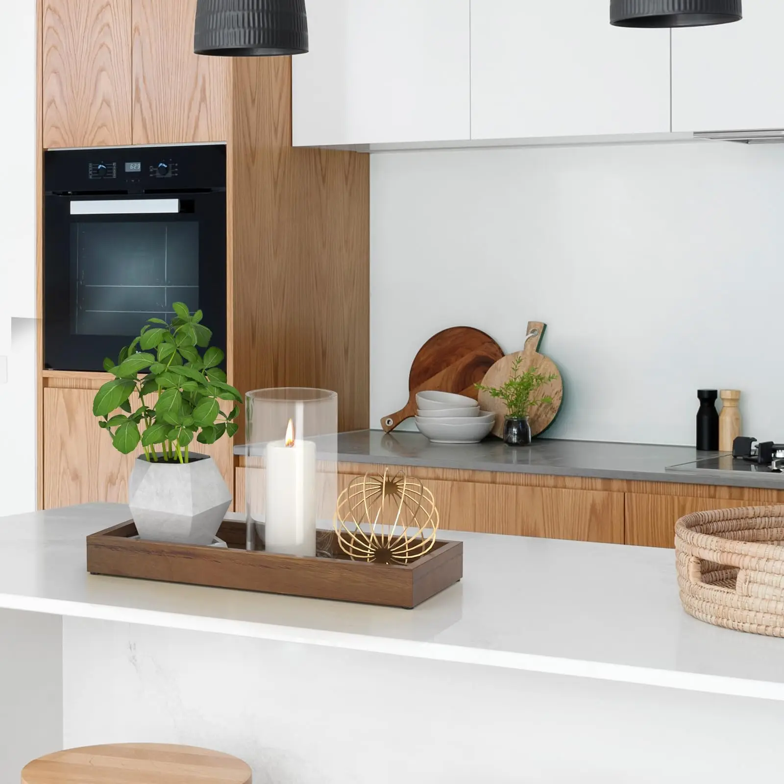 Handmade 11.2-Inch Rectangular Walnut Wood Tray Small Kitchen Countertop Organizer Soap Tray Farmhouse Decorative Storage Wooden