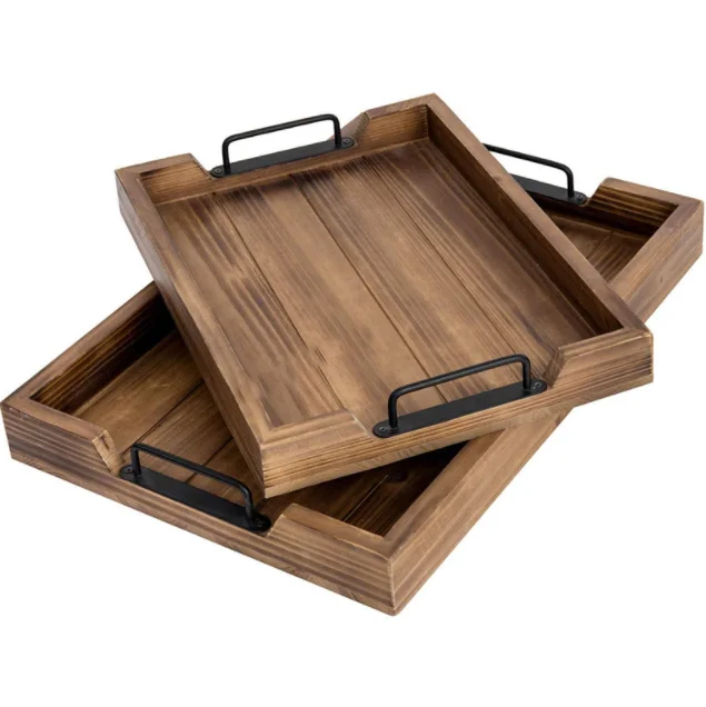 Wood Serving Tray with Handles Decorative Platter for Breakfast Organizer Tray