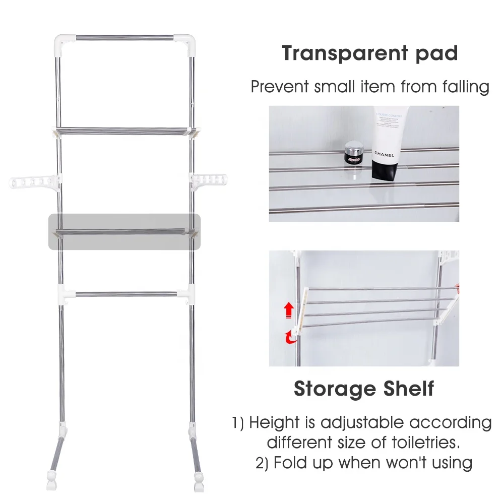 Shanghai Manufacture Metal 2 Layers Sundries Storage Over Toilet Rack Bathroom Organizer Washroom Rack Space Saver
