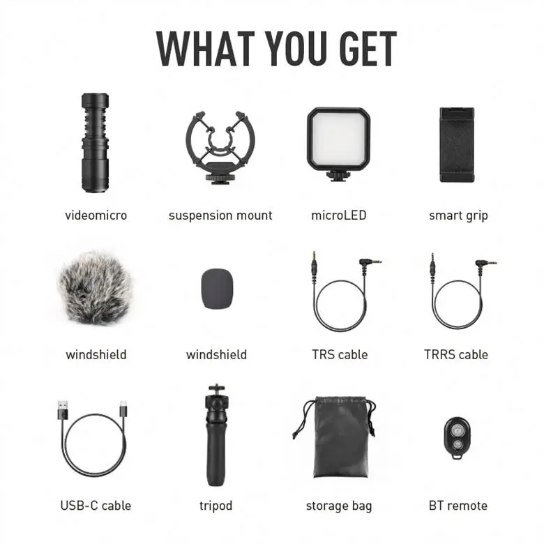 ANJIESI Video Shotgun Microphone Vlogging Kit with Mini Foldable Tripod Stand Fill Light Led for Smartphones Recording,Vlogging