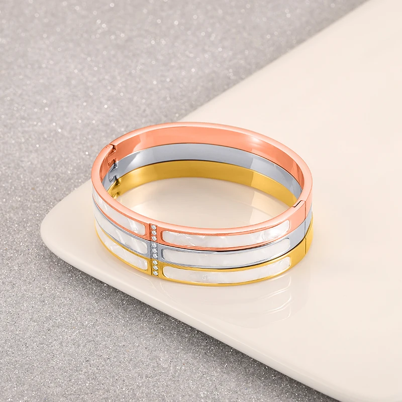 Hot Sales Stainless Steel Bracelet With Shell Diamond Couple Bracelets Fade-Resistant Bracelet Trendy Jewelry