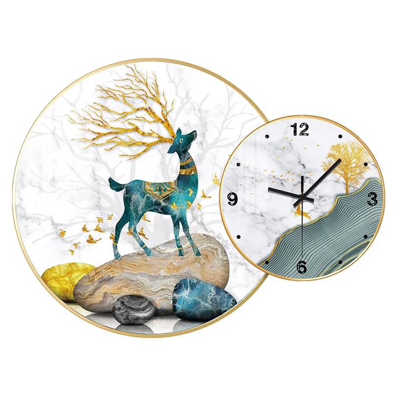 European crystal combination wall clock decoration, background wall clock decorative painting, silent wall clock