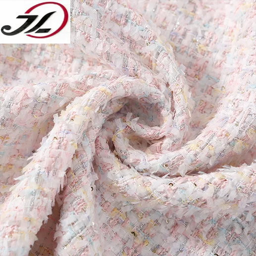 Ready to ship 100% polyester  braided  small fragrant style tweed fabric for coat dress