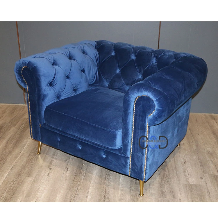 European style modern blue velvet chesterfield sofa for living room 1 2 3 seater fabric deep button tufted chesterfield sofa