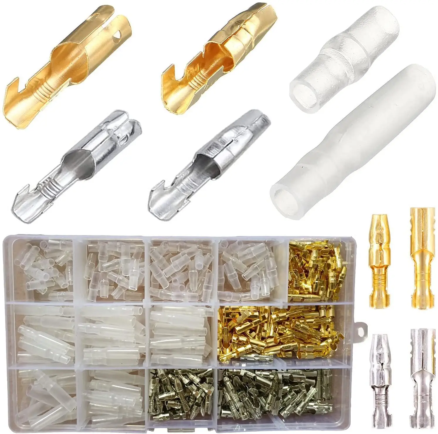 400PCS boxed male and female bullet head sheaths with gold and silver wiring for male and female pair insertion