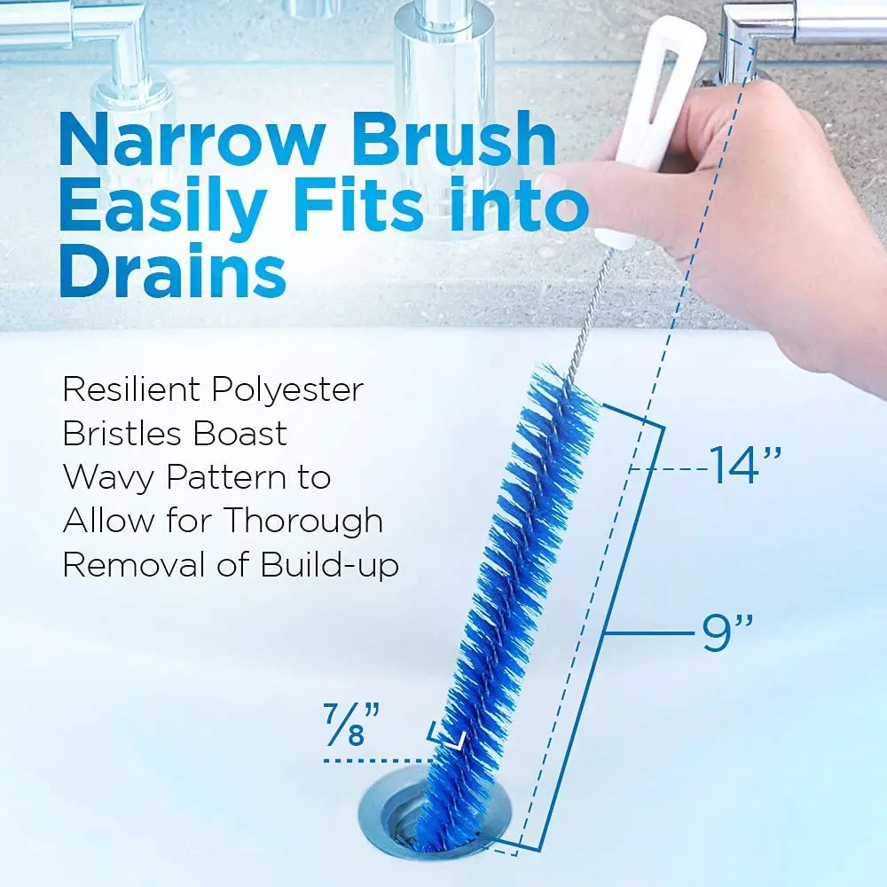 Fuller Brush Drain Cleaner Brush Flexible Thin Long Scrub Cleaner for Tubes Pipes Bristled Stick for Clean Dish washer Drains