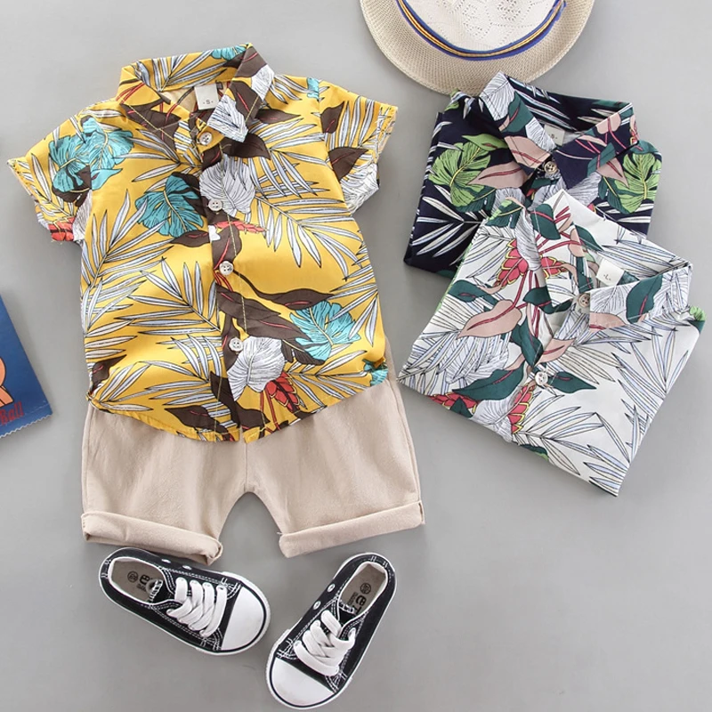 2021 новый летний комплект с рубашкой для мальчиков 0-4 лет, рубашка с короткими рукавами для мальчиков, топ + шорты, Детский комплект из 2 предметов